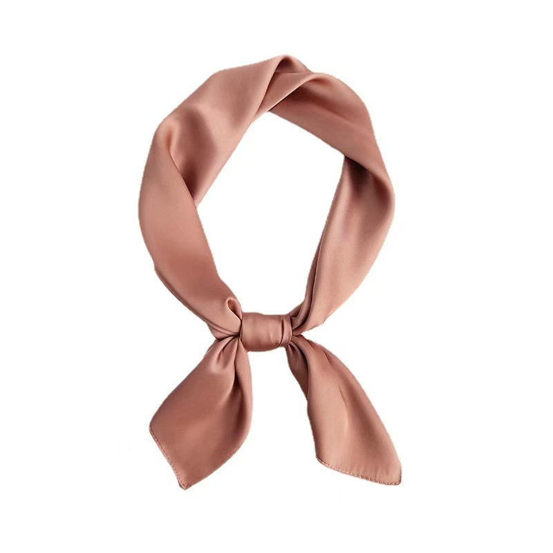 K729 Solid color imitation silk satin chiffon 70 square scarf for women, simple hairband with shirt decoration, professional scarf