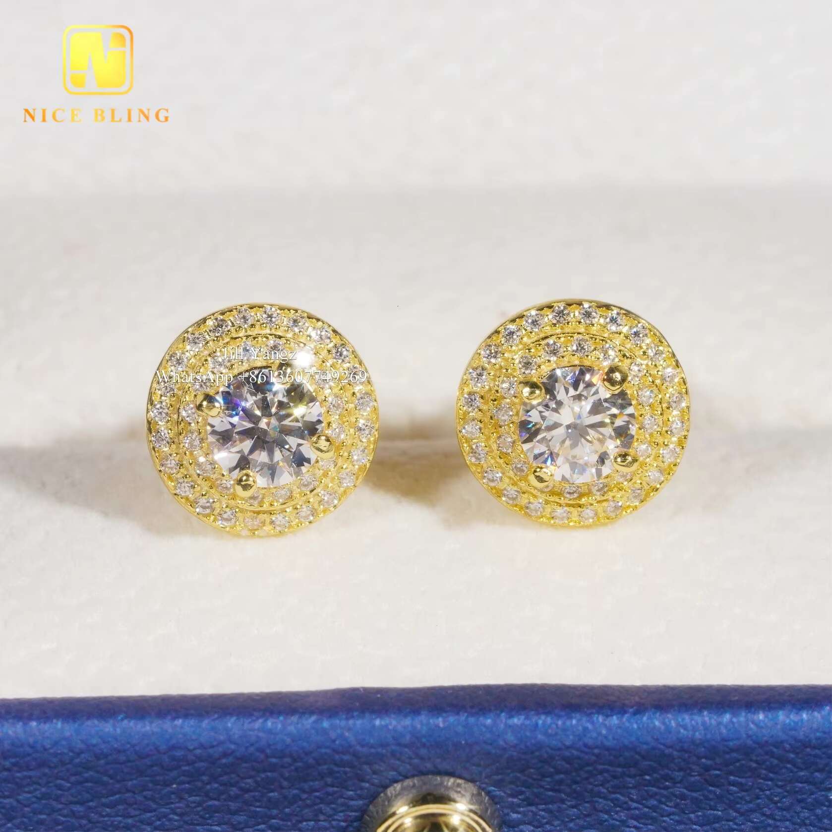 Ready to Ship Jewelry Wholesale Round Circle Ear Studs Screw Back Earrings 925 Rhodium Plating Jewelry Moissanite Stud Earring