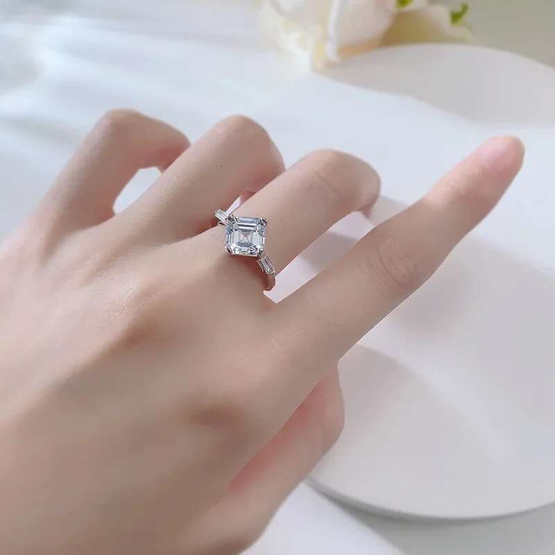 Asscher Cut Lab Diamond Ring 100% Real 925 Sterling Silver Engagement Wedding Band Rings for Women Bridal Promise Jewelry