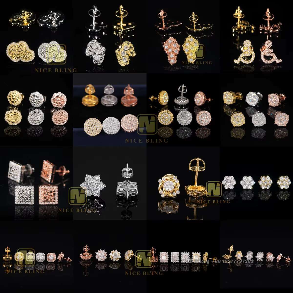 Square Halo Earrings VVS Moissanite Diamond Studs 925 Silver Hip Hop Jewelry Pass Diamond Tester Engagement Earrings for Men