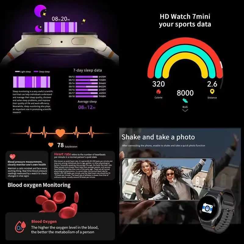 New Galaxy 7 Heart Rate Monitoring Womens Call Smart AMOLED GPS Sports Watch Mens Android iOS Y250505