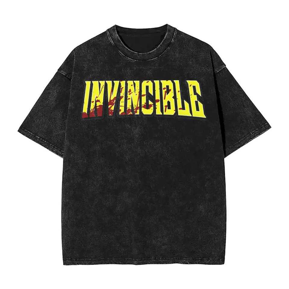 INVINCIBLE Blood Stained Wash T-shirt Street Clothing Hip Hop Novel T-shirt Mens Cotton Street Clothing T-shirt W250505