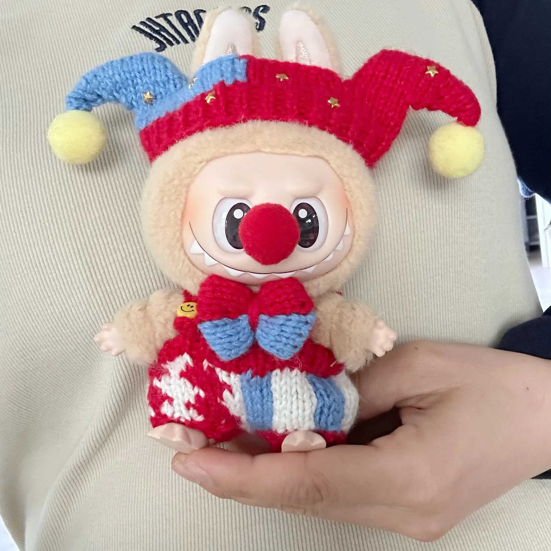 Free shipping 17cm Labubu I II Cute Handmade Clown Plush Costume Idol Doll Sitting in Par Pumpkin Set Korean K Exo