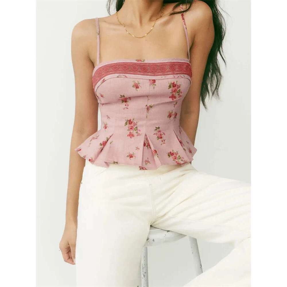 CHRONSTYLE Women Floral Print Camis Sleeveless Strap Tops Low-cut Backless Slim Fit Summer Vest Party Club Tank Streetwear 2024