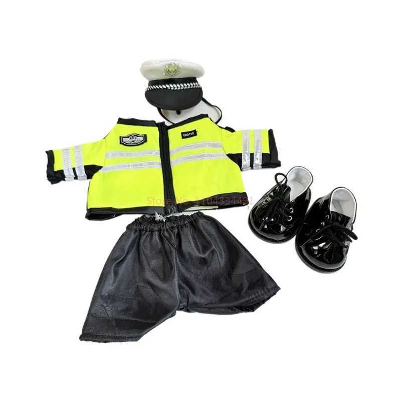 Free shipping 38cm Monster Labubu Plush Traffic Police Transport Uniform Set Cool Cute Doll Clothing Accessories