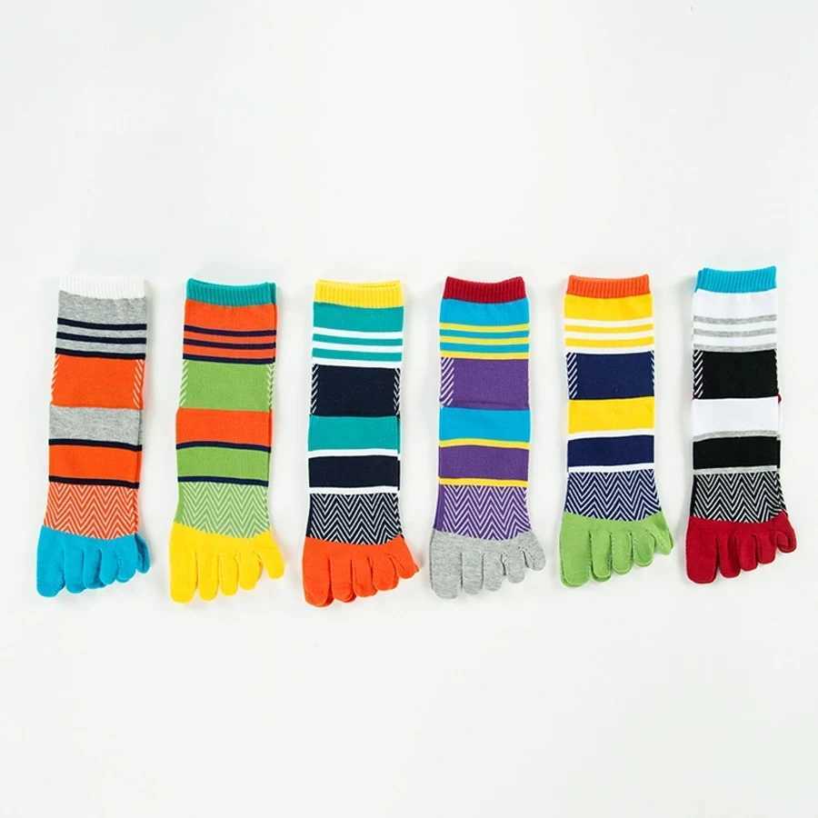 5 pairs of mens 5-finger socks pure cotton striped sweater absorbing beautiful young and fashionable party dresses short toes happy socks Z250505-1