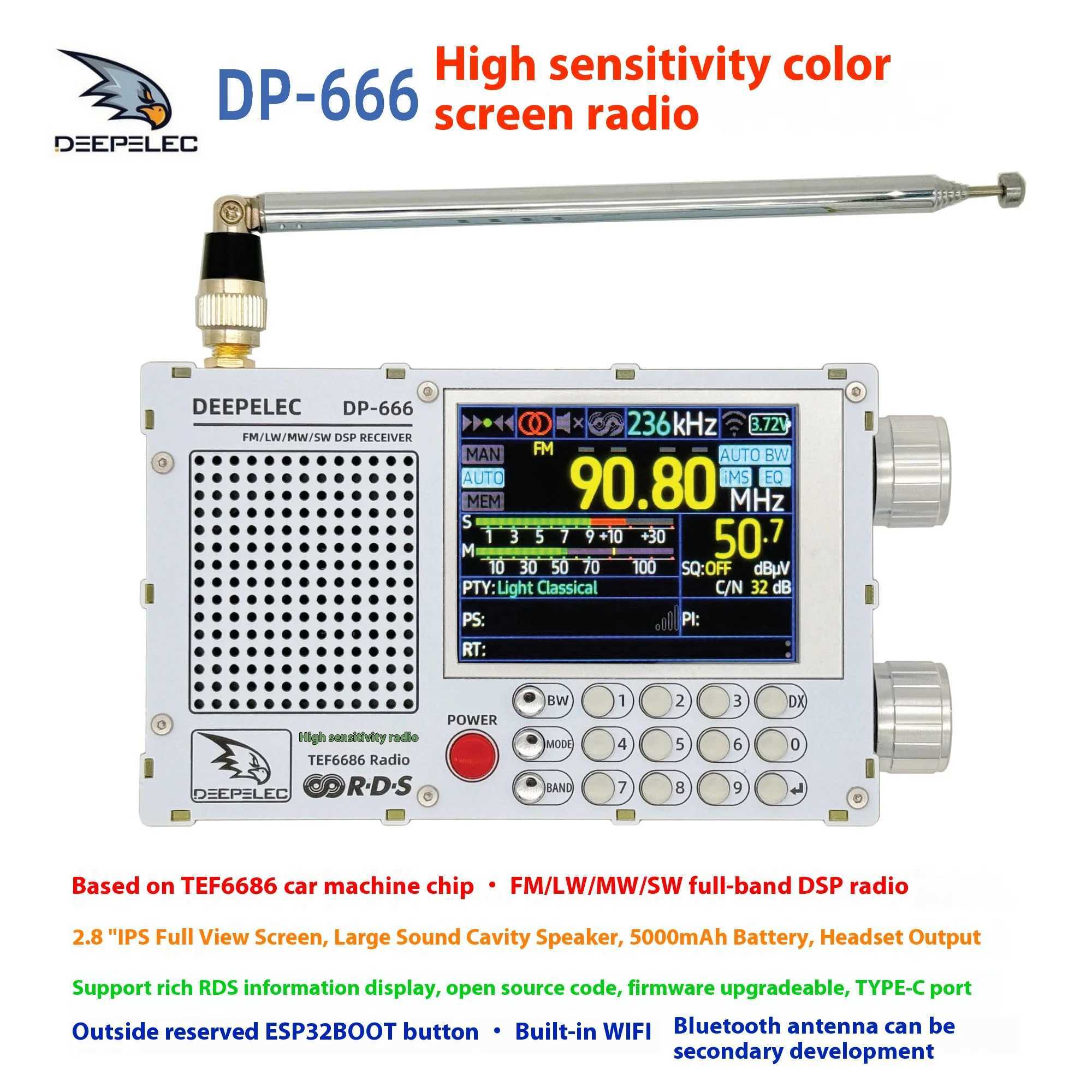 2025 New Deepelec DP-666 Radio High Sensitivity Full Band FM AM LW/MW/SW/OIRT/FM DSP Radio Custom 2.8 IPS Touchscreen Wireless X250505