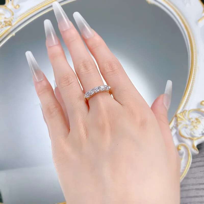 Eternity Lab Moissanite Diamond Ring 100% Real 925 Sterling Silver Engagement Wedding Band Rings for Women Promise Jewelry Gift