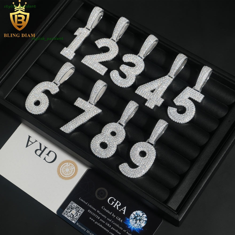 Iced Out Diamond Vvs Moissanite Custom Number Pendant 925 Sterling Silver Hiphop Rapper Jewelry Men