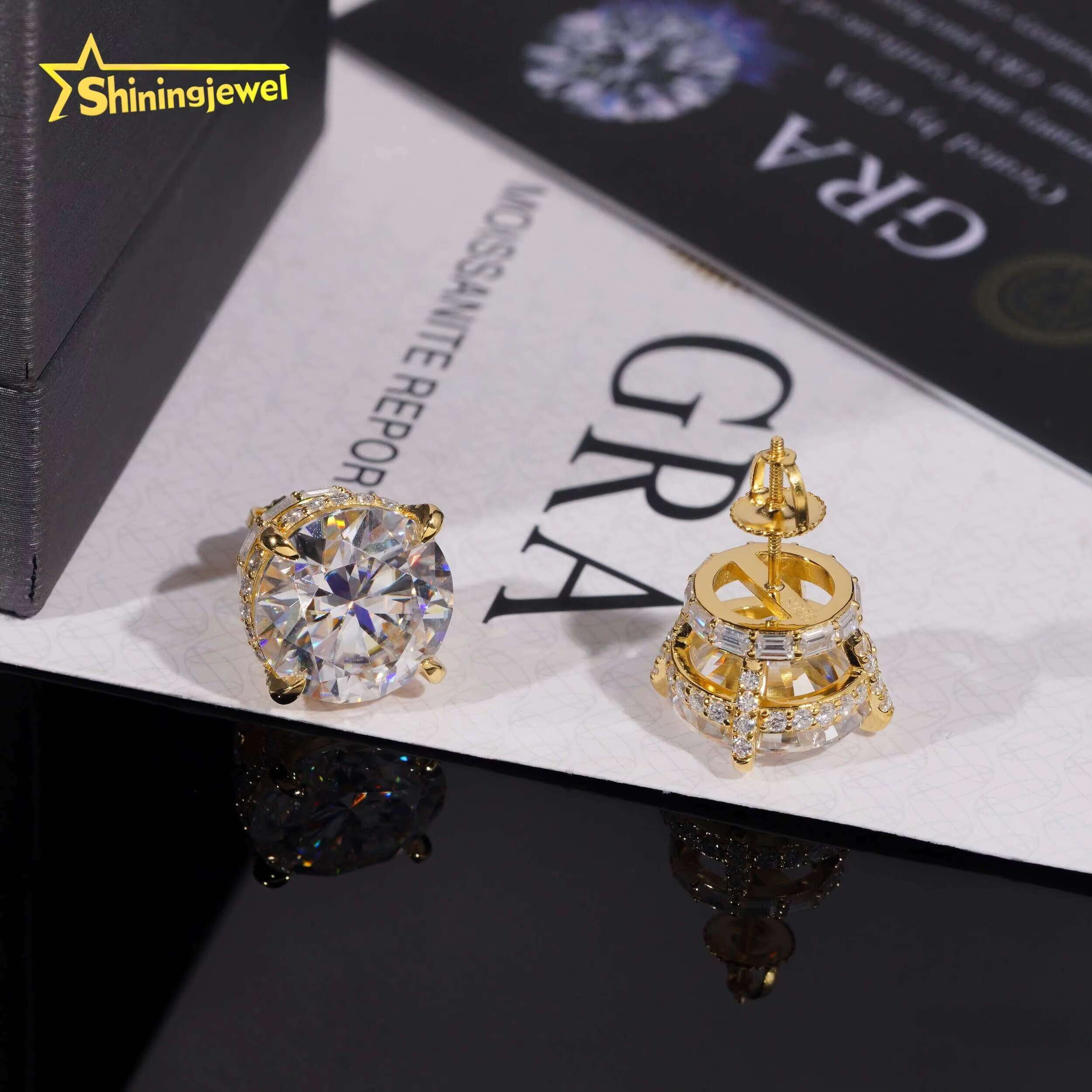 High Quality Luxury Big Size 13mm Diamond Iced Out GRA Certificate S925 Stud Mens Moissanite Hip Hop Earrings