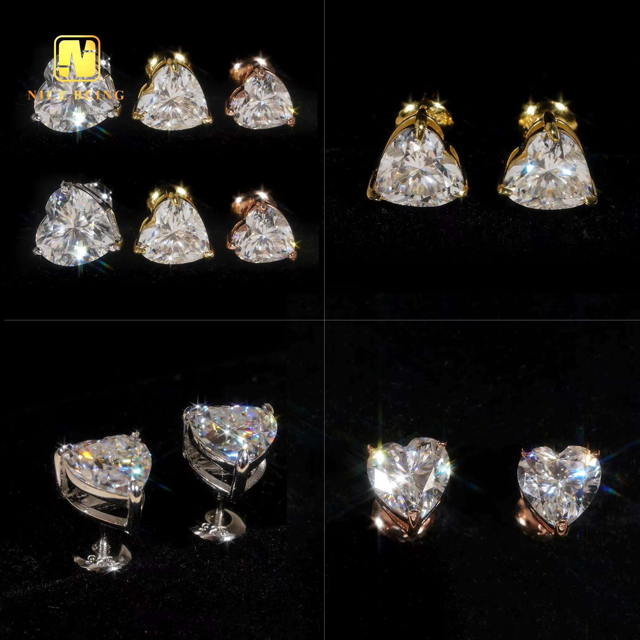 New Arrival 925 Silver Earrings Unisex Heart Shape Moissanite Diamond Ear Studs Screw Back/push Pack Fashion Jewelry