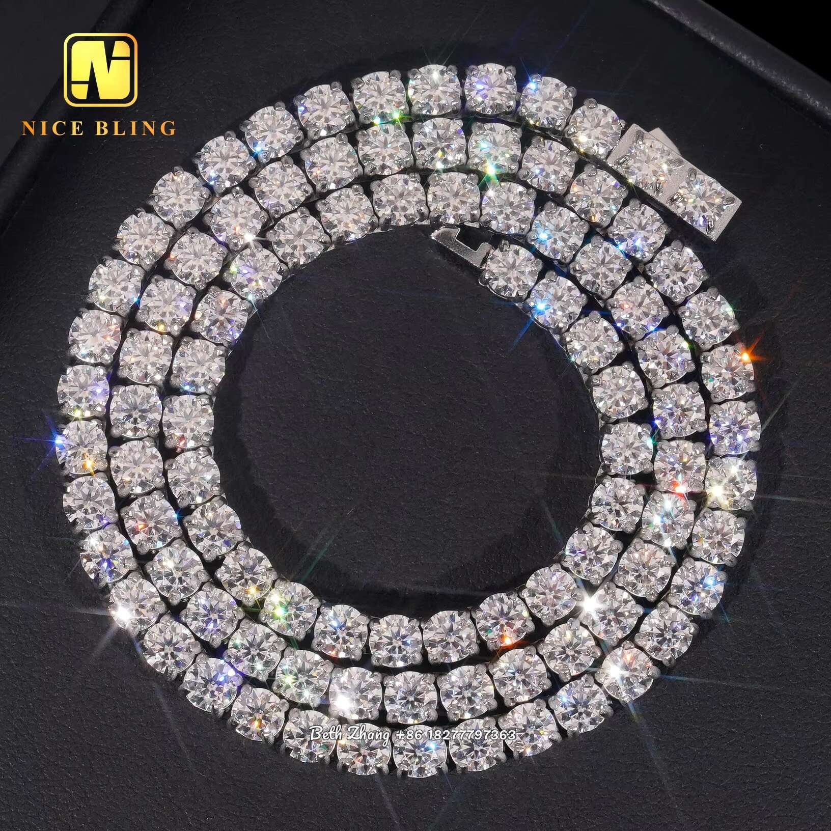 4MM 5MM Durable 316L Stainless Steel Moissanite DIamond Tennis Chain Necklaces Bracelets Waterproof Hip Hop Chains for Men Women