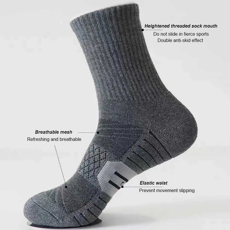Urgot brand 6 pairs of outdoor sports mens socks thick hiking socks sweat absorbing running socks autumn and winter large sizes 47-50 Z250505