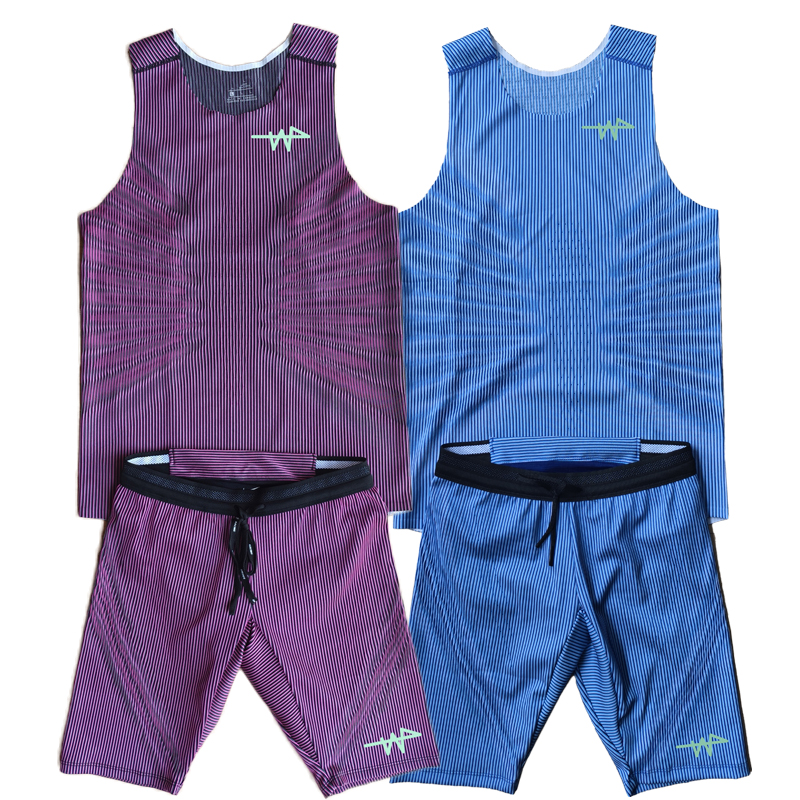 Purple Stripe Singlet Vest Rear Pocket on Back Man Stripe Marathon Running Shorts Track Field Match Eilte Seamless Trunk Custom logo
