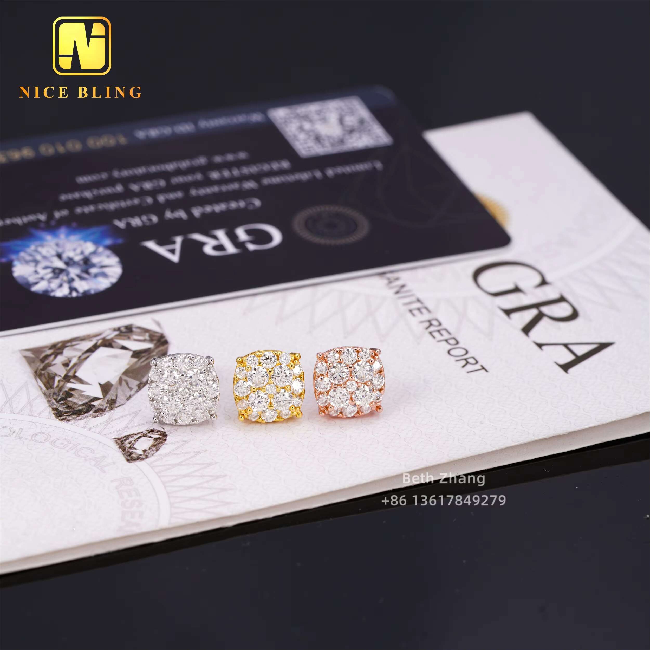 18K Gold Plated Hip Hop Jewelry Earrings Screw Back Sterling Silver Moissanite Diamond Ear Studs for Men Women