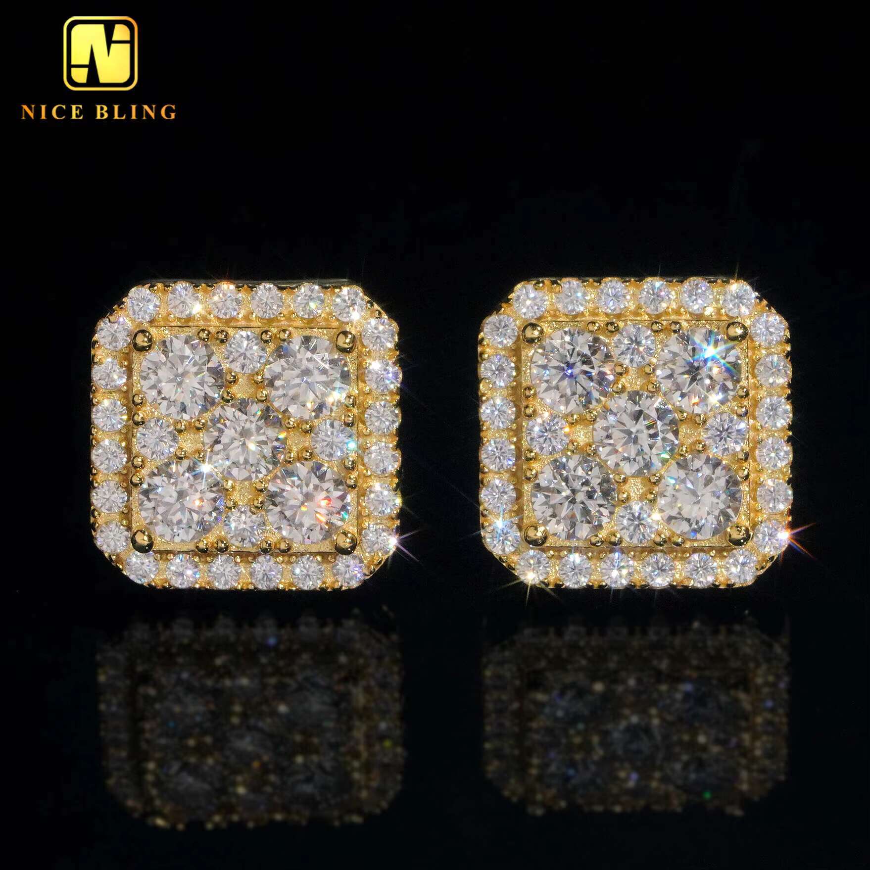 Square Shape Moissanite Diamond Earrings Hip Hop Silver Jewelry S925 Diamond Studs for Men Women With GRA Certificate