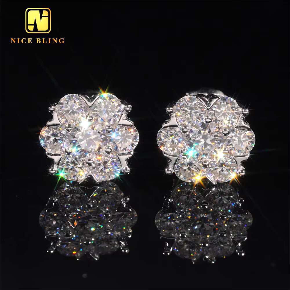 Bling Fine Jewelry Stone Sterling Sier Moissanite Stud Big Flower Earrings