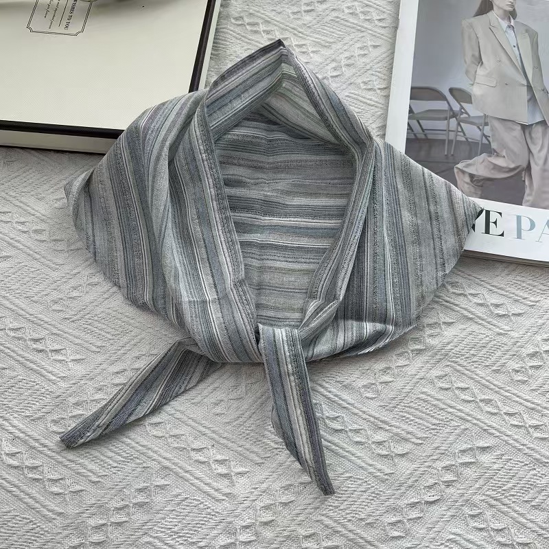 T636 color matching striped pure cotton triangle scarf generous literary versatile neck windproof sunscreen scarf decoration