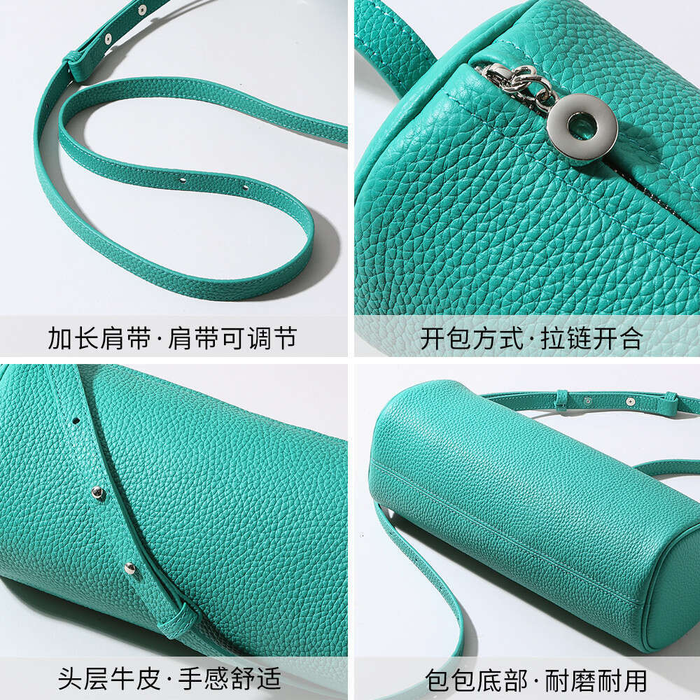 Simplified Style Pen Holder 2025 New Genuine Leather Women's Fashionable Commuting Cylindrical Bag, Large Capacity Trendy Crossbody Bag
