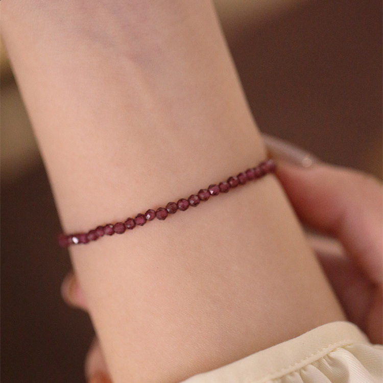 Handmade natural 4MM ruby cut bead cuff bracelet for women Bohemian handmade semi stone craftsmanship 241018