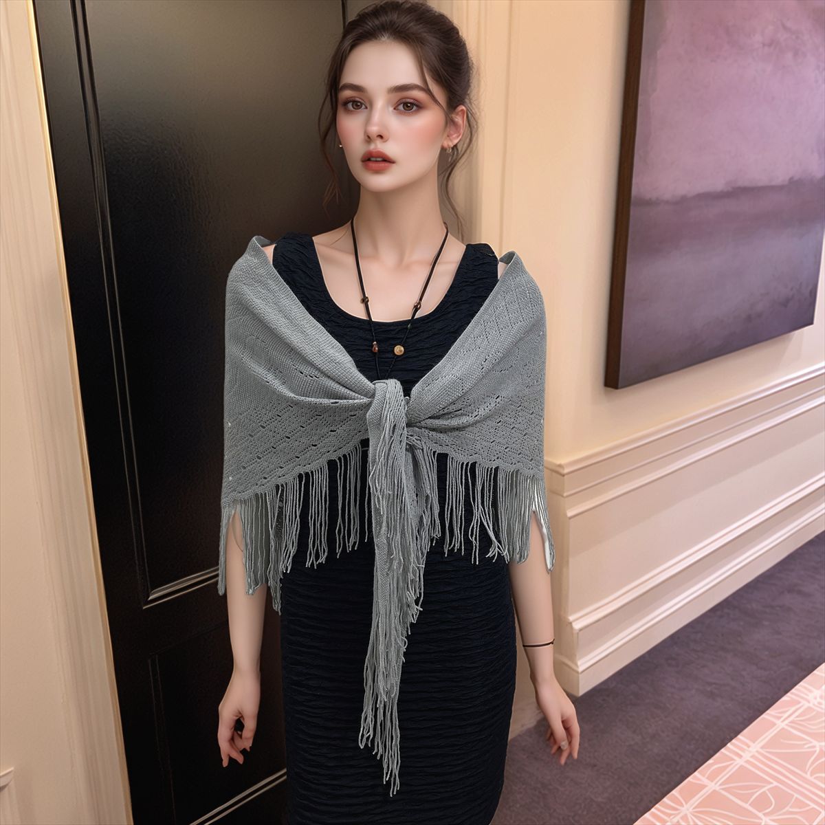 K629 2025 autumn and winter new imitation cashmere irregular tassel shawl female triangle scarf warm neck dual-purpose trend