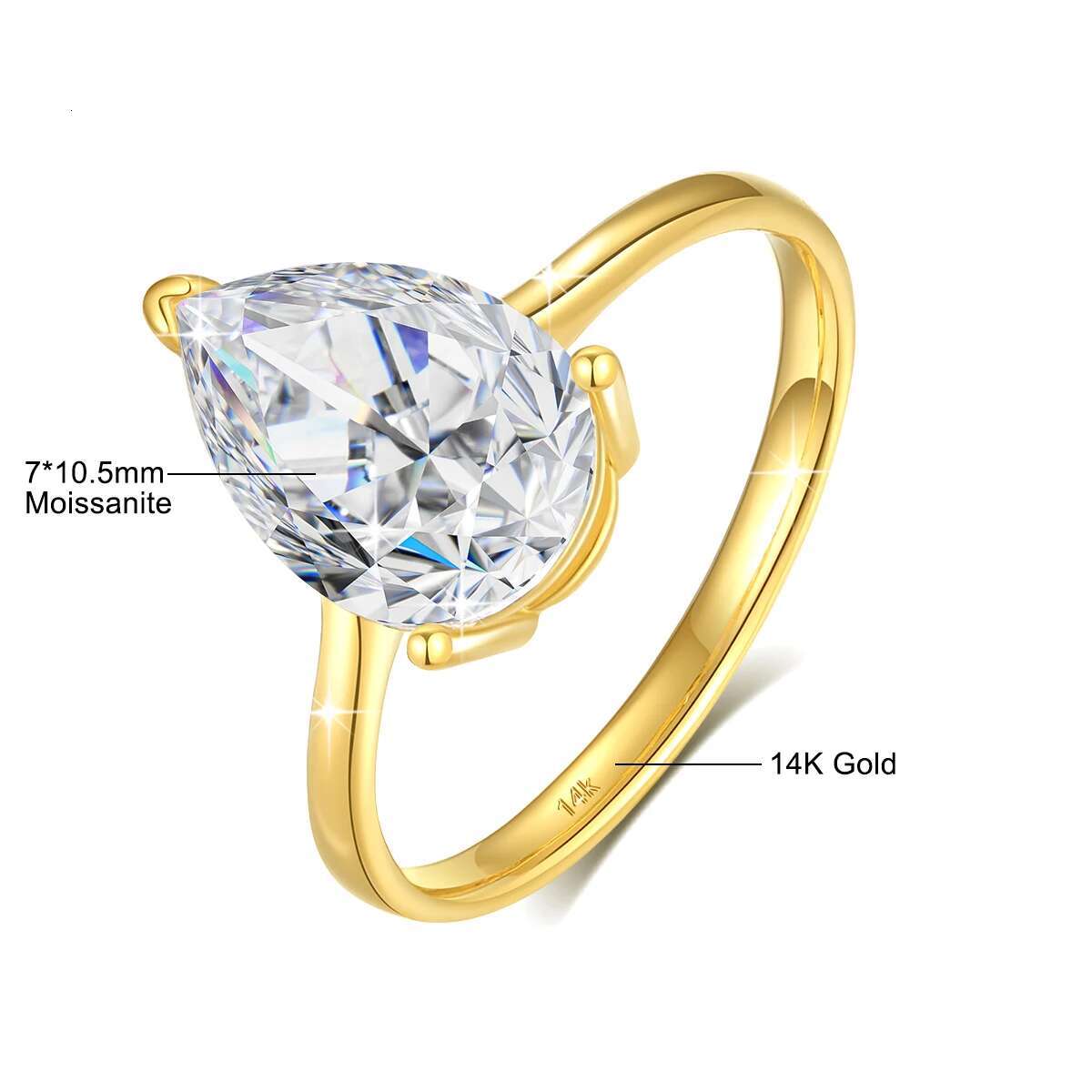 D VVS1 Moissanite Diamond Rings Real 14K Gold Water Drop 7*10mm 2CT for Women Anniversary Wedding Ring Jewelry Gift