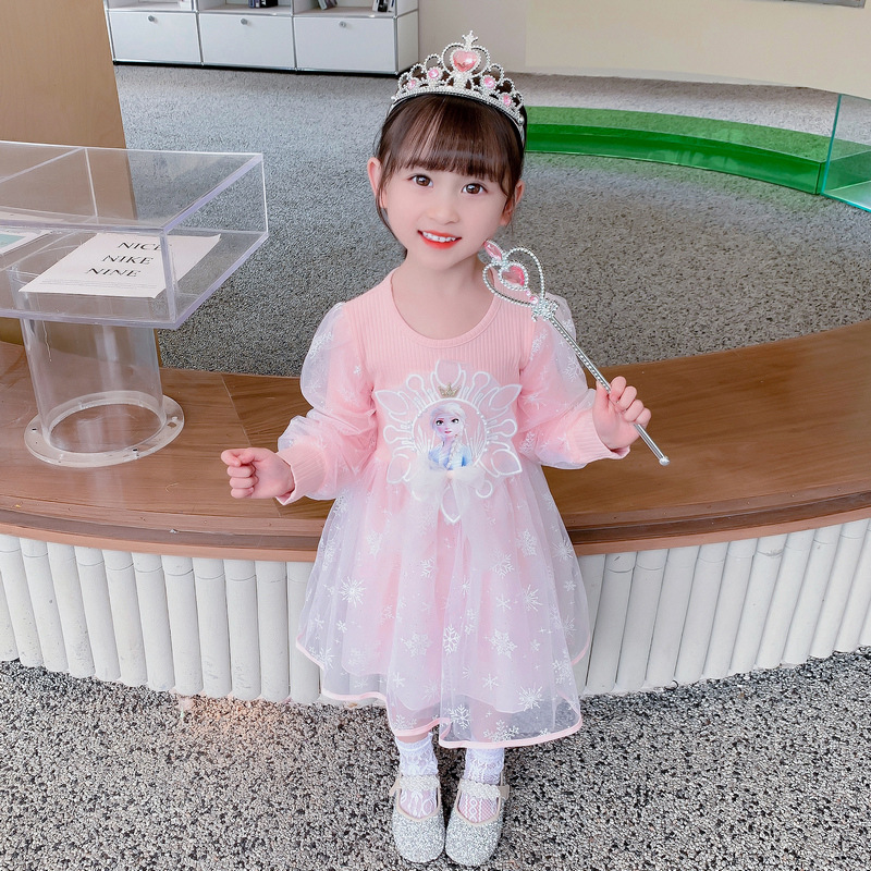 DISNEY Frozen Princess Elsa dress kids designer clothes Princess Girls' Autumn Long Sleeve Girls' Net Satin clothes