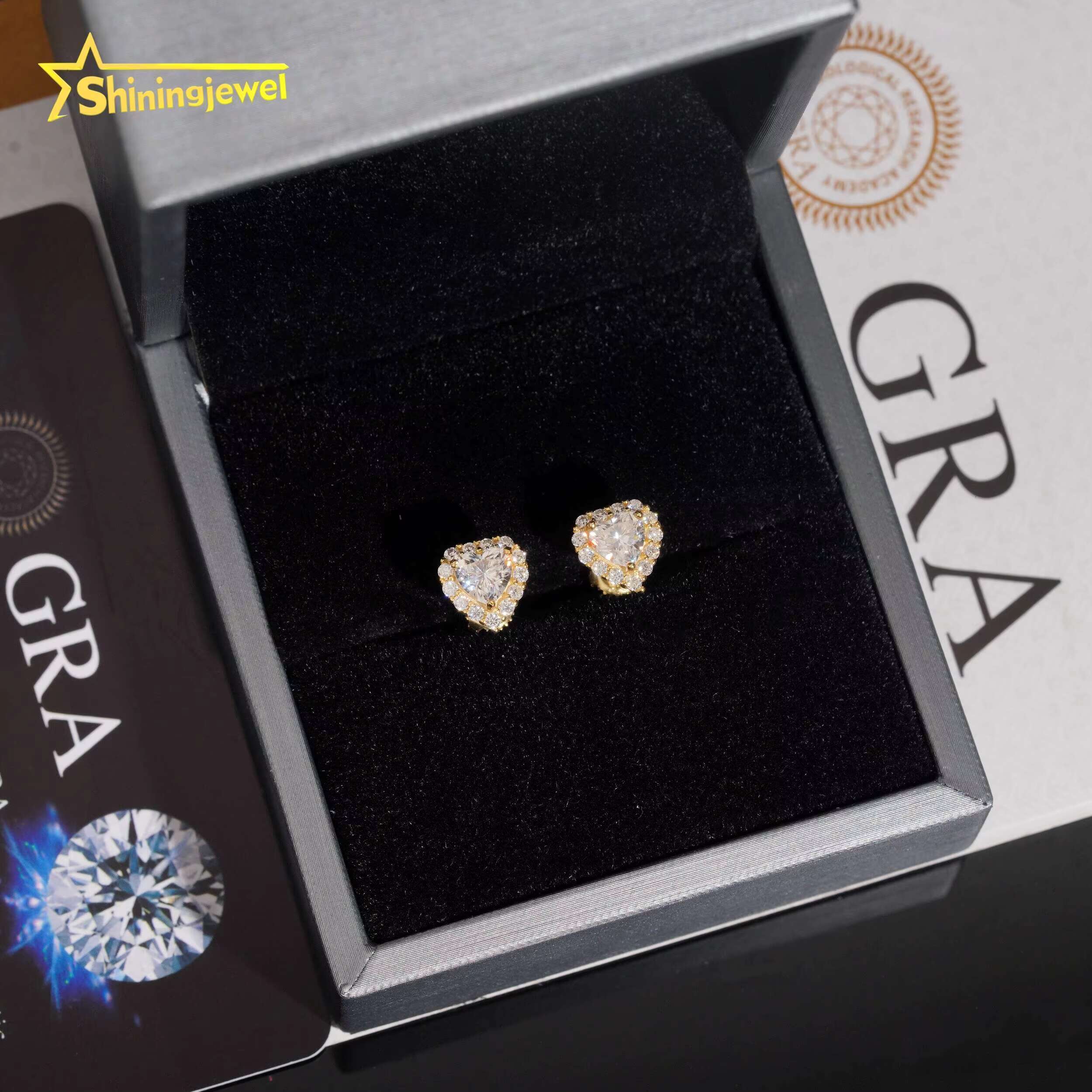 Hip Hop Jewelry 925 Sterling Silver Gold Plated Iced Out VVS Custom Diamond Moissanite Stud Earring Men Earrings