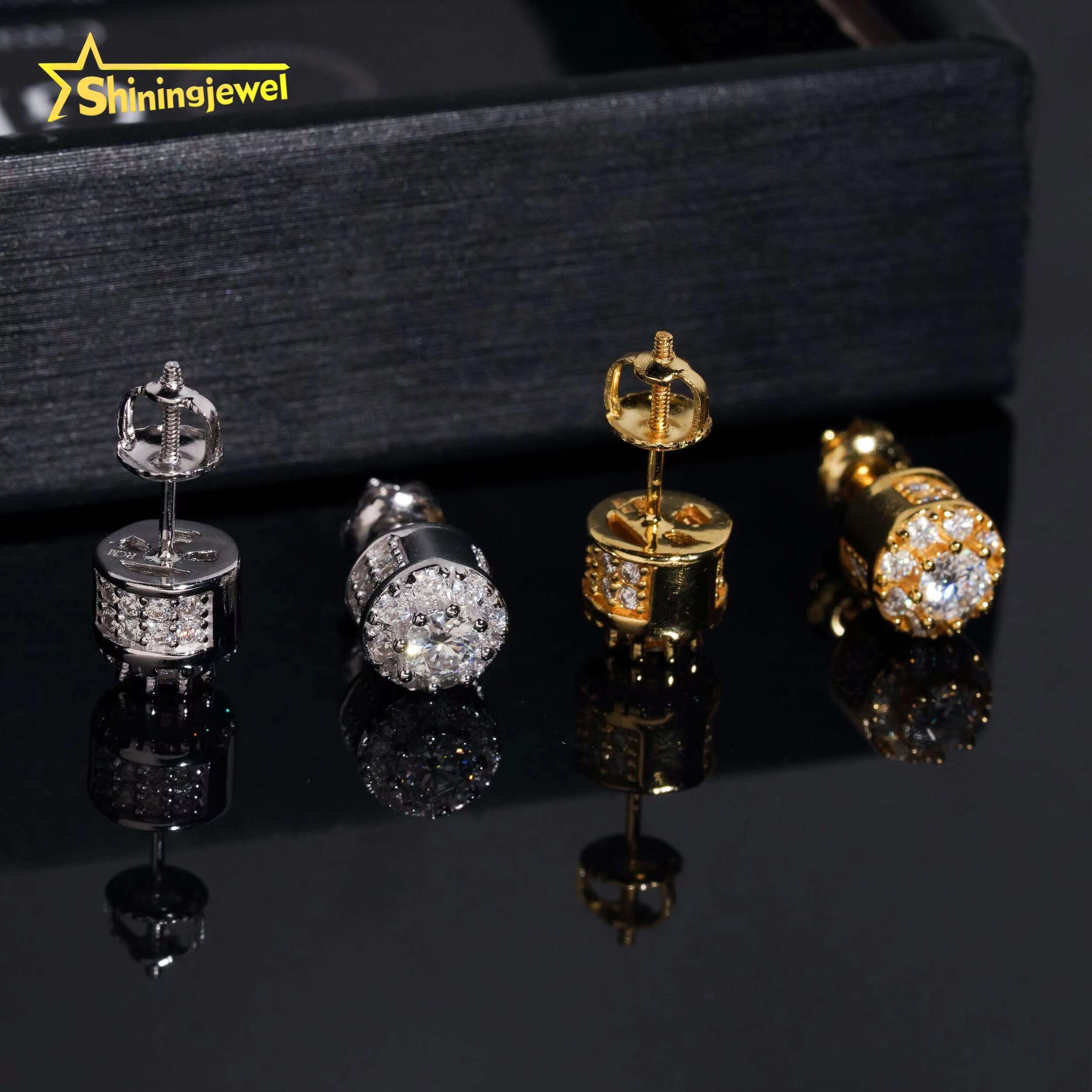 Hip Hop Jewelry Pass Tester Stocks 925 Sterling Silver Gold Plated Iced Out VVS Diamond Moissanite Stud Earring Men Earrings