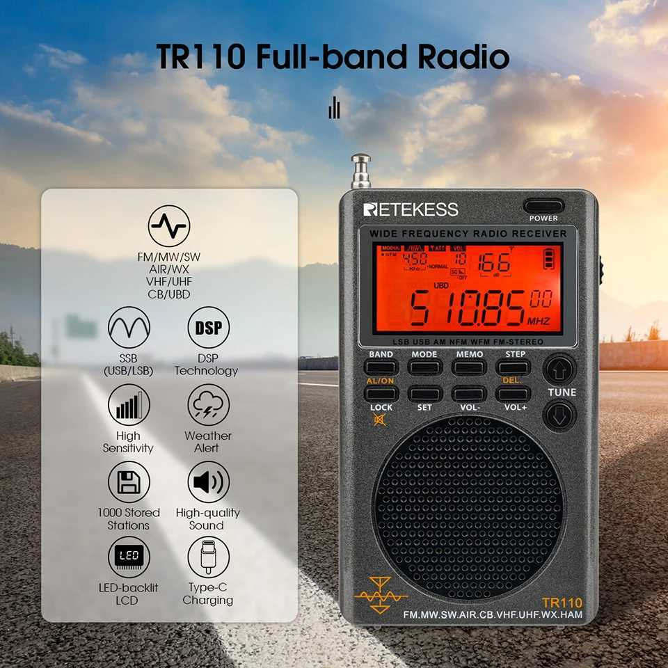 US/EU Retekess TR110 Radio FM Receiver Portable Shortwave Radios AM FM All Waves Band CB AIR Band Ham Radio SW MW LSB VHF UHF X250505