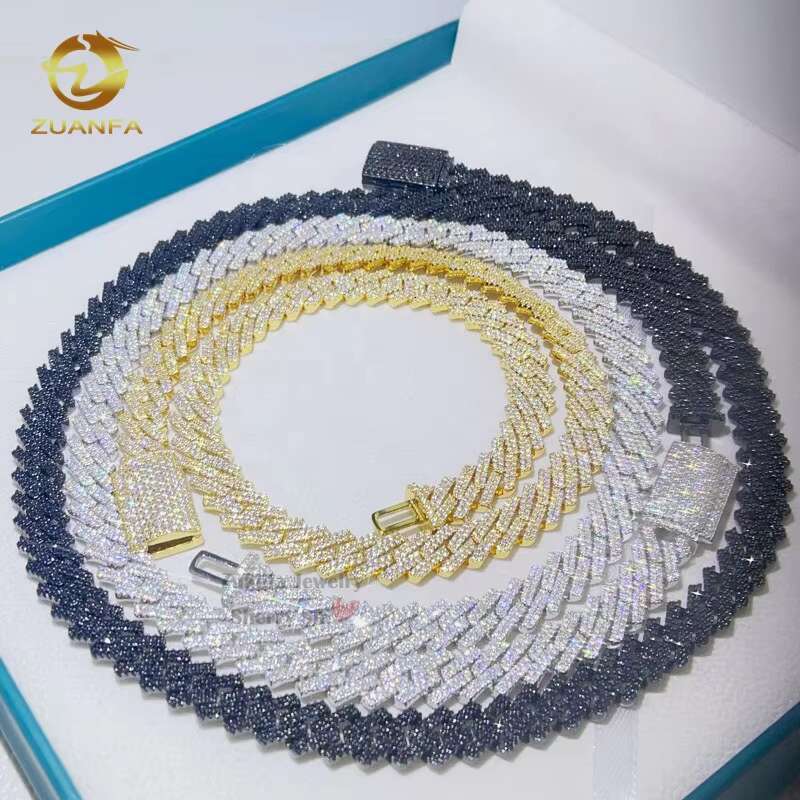 Rapper Jewelry Hip Hop Sterling Silver 2 Rows Iced Out VVS Diamond Rapper Jewelry 10MM Moissanite Cuban Link Chain