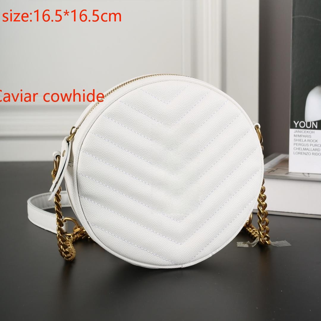 Designer chain bag small round bag caviar cowhide Internet celebrity style bag A great gift item available in white and red round cake bag shoulder crossbody bag HOT