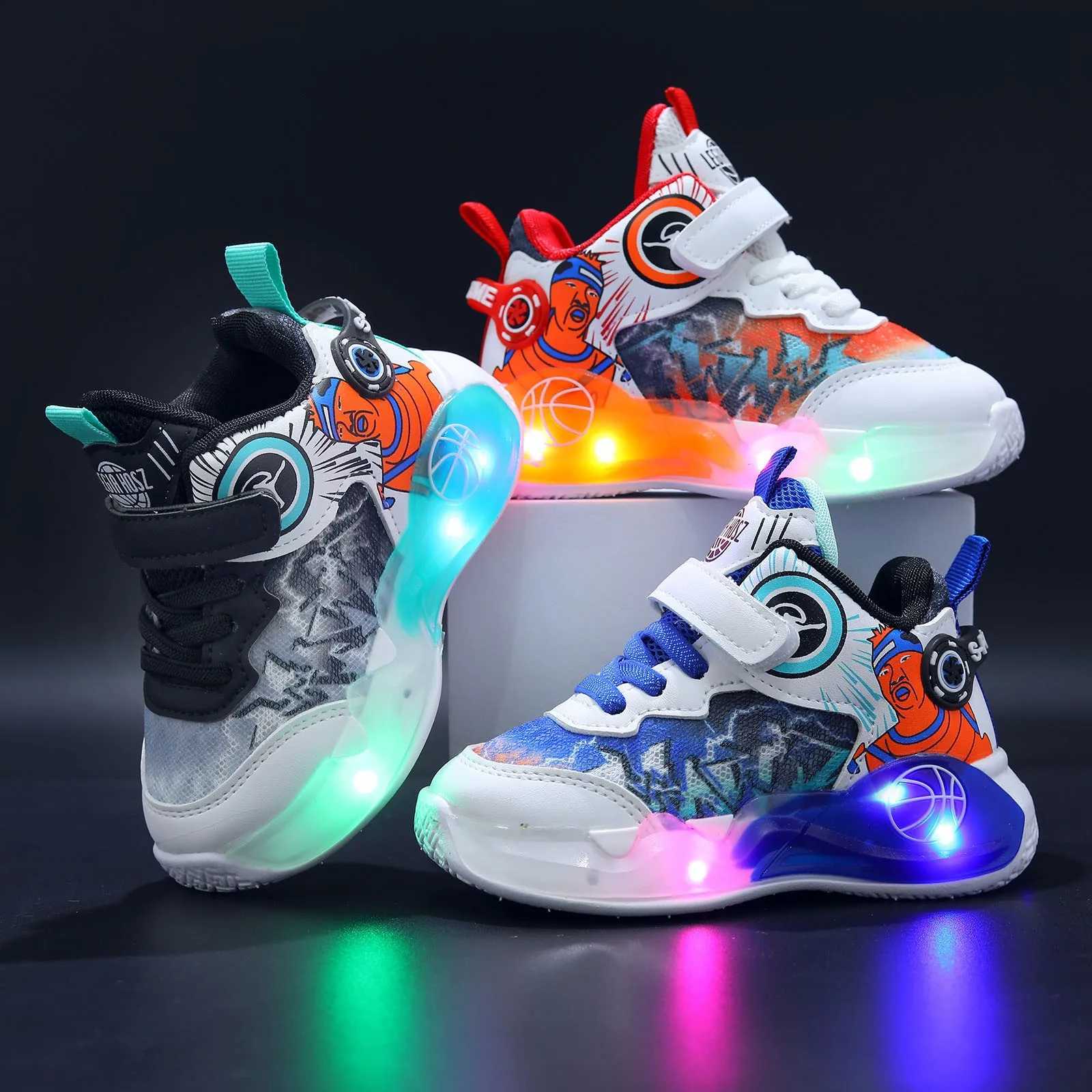 Luminous LED luminous suitable for childrens walking girls casual shoes mesh breathable shoes H260130