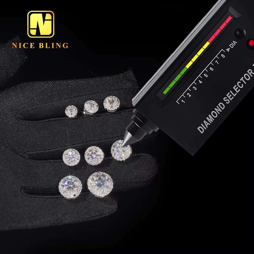 925 Sterling Silver Wholesale Classical 5mm Hip Hop Jewelry Bezel Setting Ear Studs VVS Moissanite Stud Earrings for Women