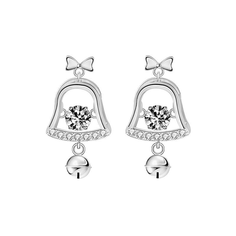 Christmas Bell Moissanite Stud Earrings - 925 Sterling Silver, Hypoallergenic, Festive Gift for Her
