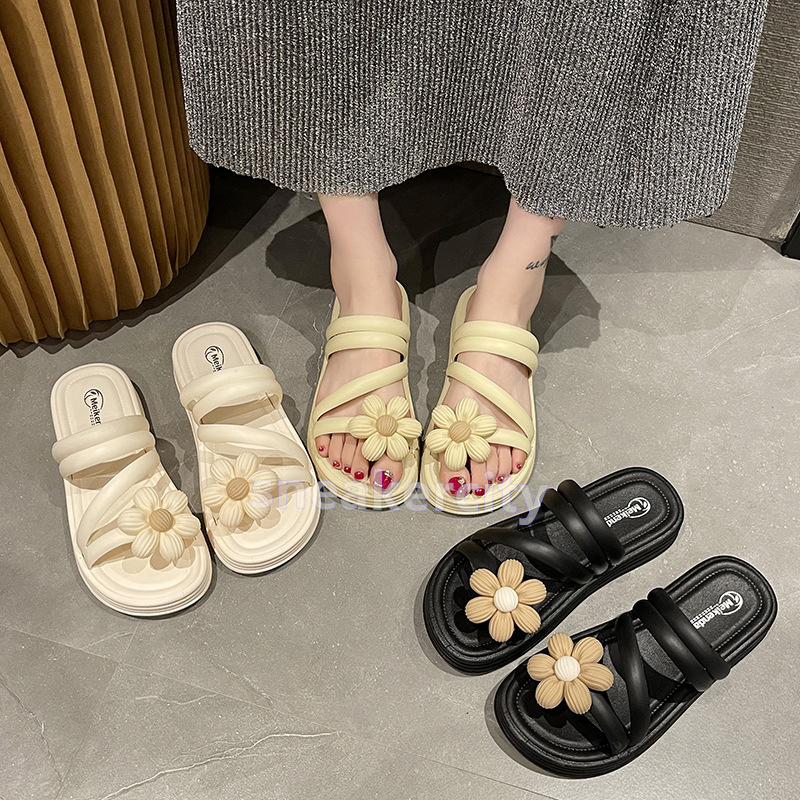 2025 designer slides casual slippers summer platform sandals fashion comfort soft beach flower-shaped flats slipper black white thick-soled mules outd