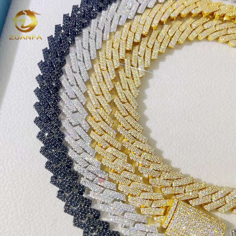 Rapper Jewelry Hip Hop Sterling Silver 2 Rows Iced Out VVS Diamond Rapper Jewelry 10MM Moissanite Cuban Link Chain