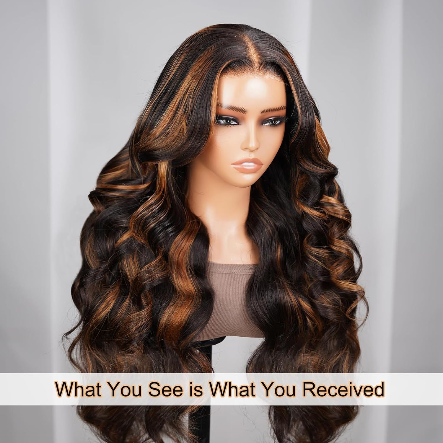 ladies Wig front lace wig brown mixed color medium split long curly hair big wavy wig