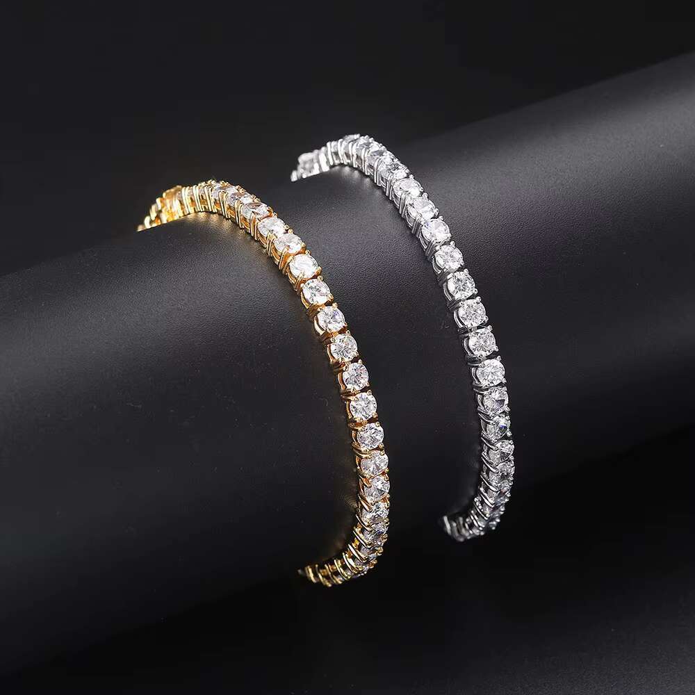 Pass Diamond Test 2mm--5mm Wide 925 Silver Gold Plated Free Fire Moissanite Diamond Tennis Bracelet Chain
