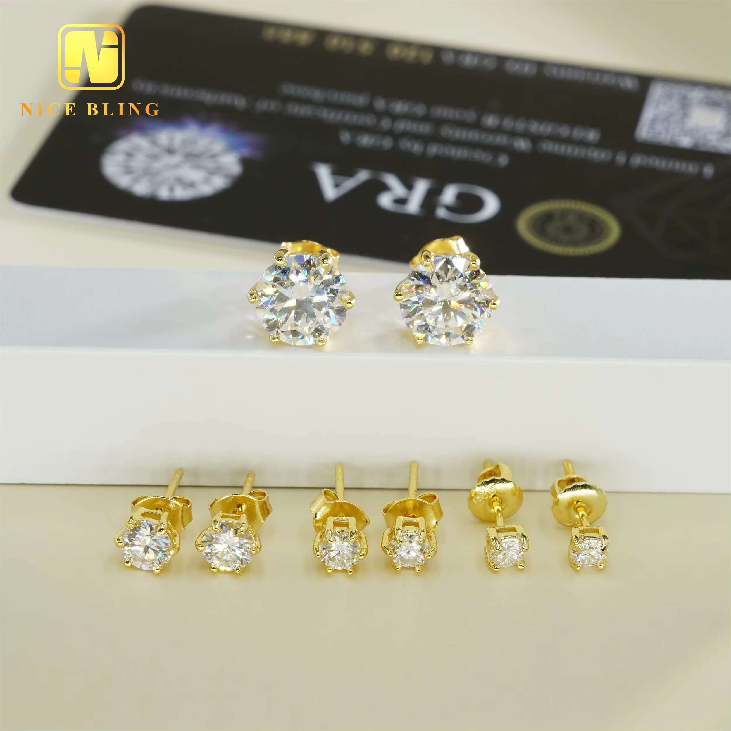 Solitaire Earrings 925 Silver Moissanite Diamond Studs Luxury Hip Hop Jewelry 6 Prong Round Moissanite Ear Studs for Men Women