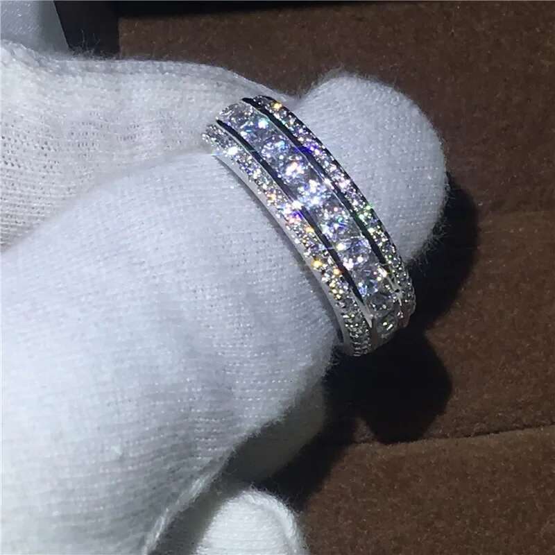 Eternity Full Round Lab Diamond Ring White Gold Engagement Wedding Band Rings for Women Men Jewelry Gift