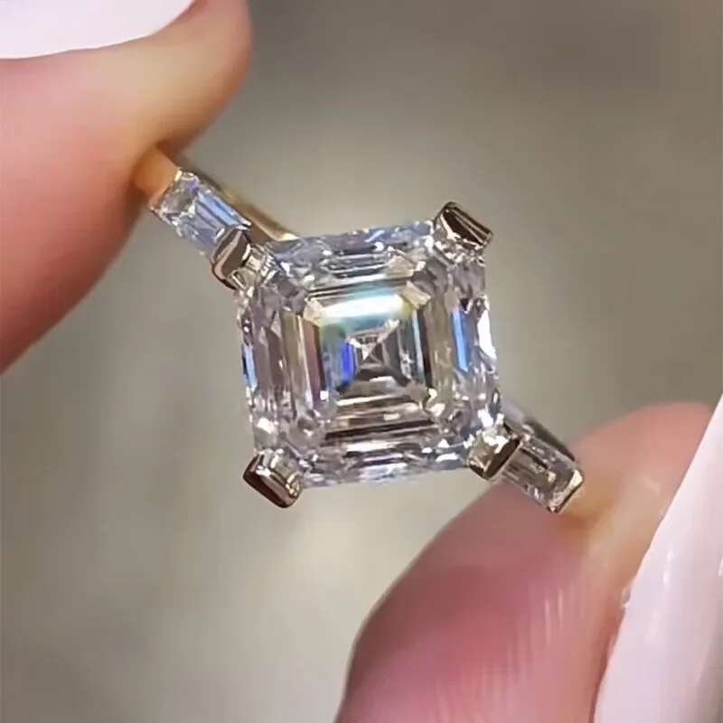 Asscher Cut Lab Diamond Ring 100% Real 925 Sterling Silver Engagement Wedding Band Rings for Women Bridal Promise Jewelry