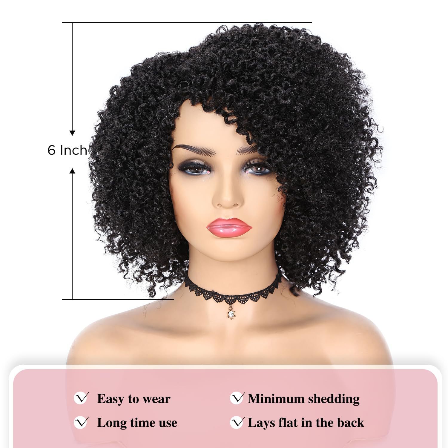 Womens Wig Black Partial Split Short Curly Hair Small Curly Wigs Kinky Curly Wigs