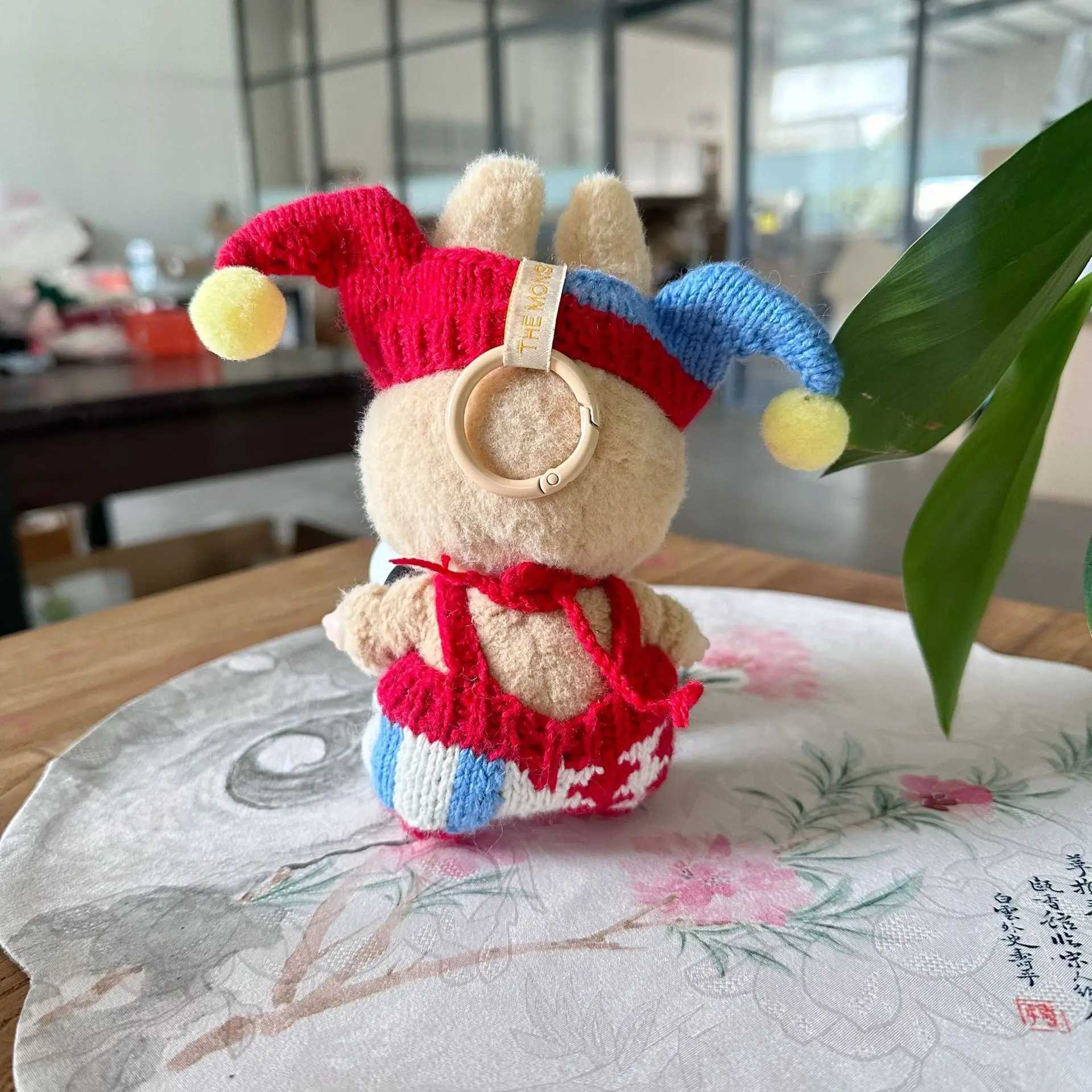 Free shipping 17cm Labubu I II Cute Handmade Clown Plush Costume Idol Doll Sitting in Par Pumpkin Set Korean K Exo