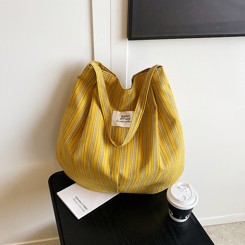 fashion canvas bag Korean style lazy underarm bag 2025 new large capacity striped cloth bag casual shoulder bag