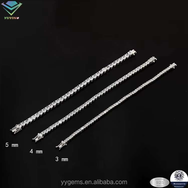 White Gold Rhodium Plated Prong Set Tennis Chain 2mm to 6.5mm Pass Diamond Tester VVS Moissanite Hip Hop Jewelry Tennis Bracelet
