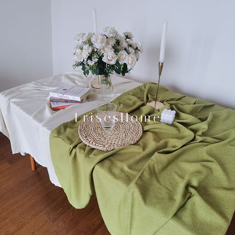 XX0405 retro ins style literary solid green tablecloth wedding floral dessert table dining table home homestay decoration tablecloth
