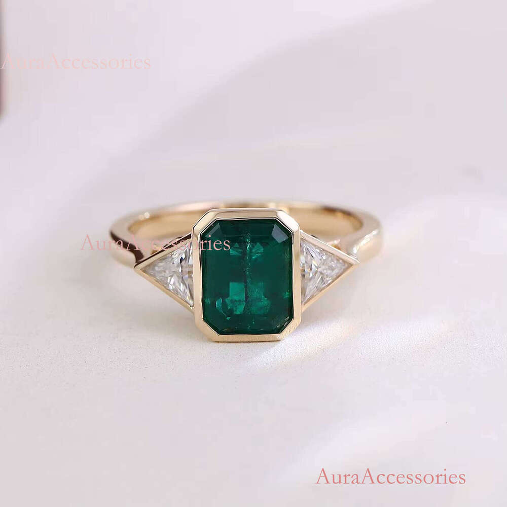 Hot selling product: Large green Columbia laboratory grown ring, jewelry emerald cut 10k yellow solid gold framed women's inlaid ring