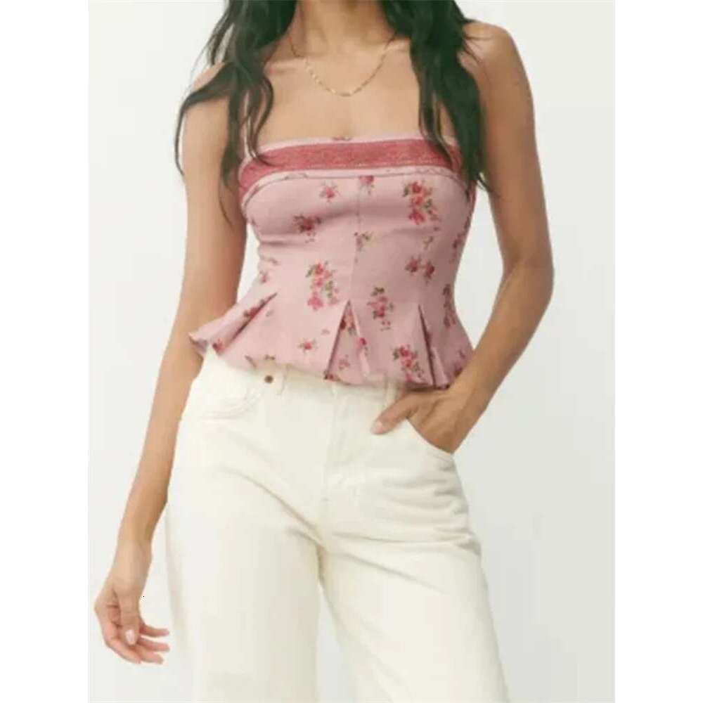CHRONSTYLE Women Floral Print Camis Sleeveless Strap Tops Low-cut Backless Slim Fit Summer Vest Party Club Tank Streetwear 2024