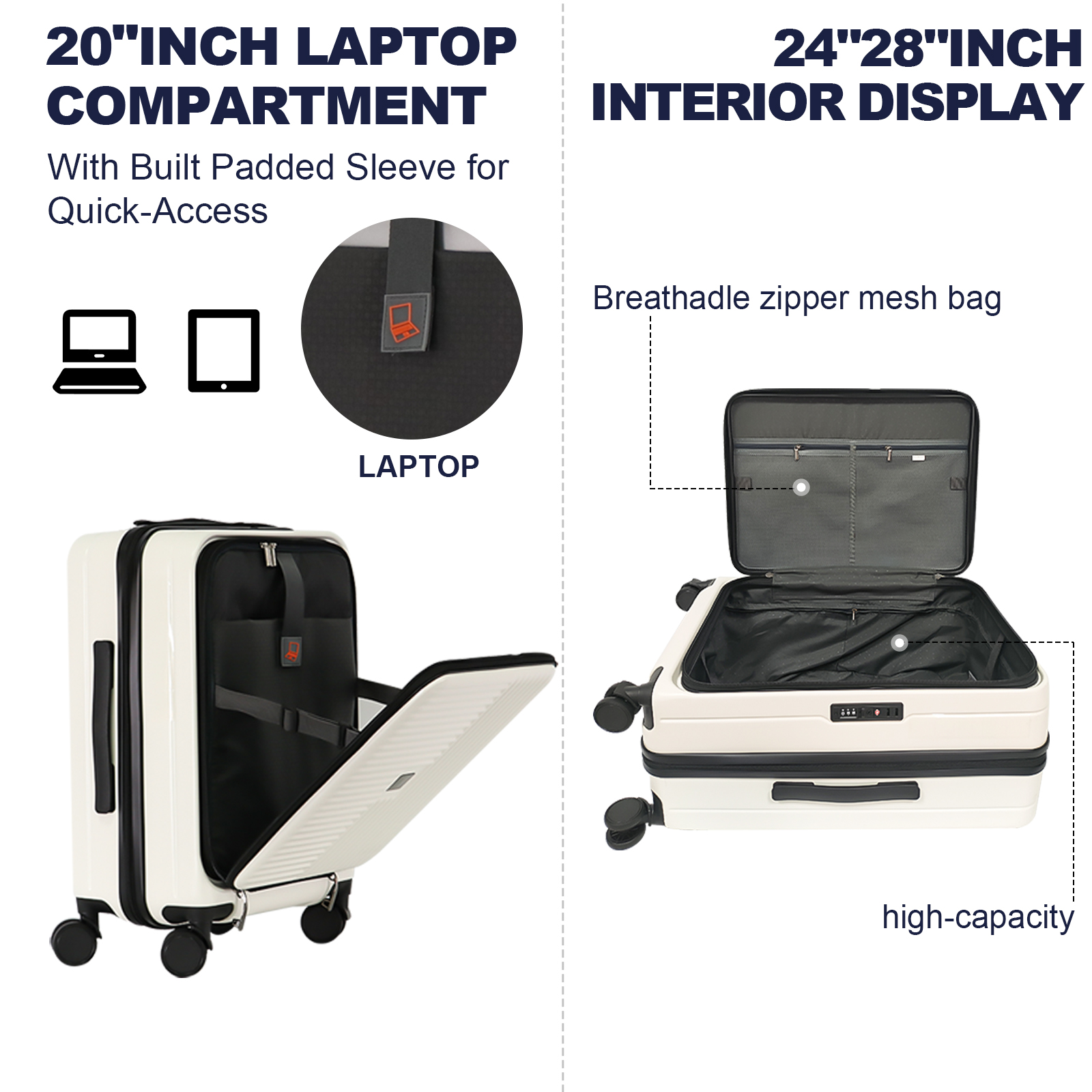 frontopening suitcase set of 3 pieces 20 24 28 inches convenient for taking out computer ipad abspp flexible wearresistant and lightweight suitcase ts
